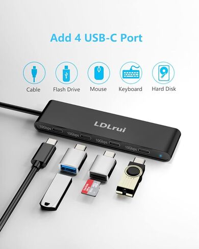 LDLrui 4-Port USB C Hub, USB C to USB C Hub Splitter for Laptop, 10Gbps USB C Hub Multiport Adapter Compatible with iPhone 15 Pro/Pro Max,MacBook Air/Pro,Mac Mini,iMac,iPad,Dell XPS,Samsung in Kuwait