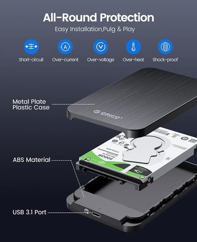 ORICO 2.5'' Hard Drive Enclosure USB 3.0 to SATA for 7/9.5 mm HDD SSD External HDD Enclosure Up to 6TB with UASP Tool-Free Laptop Computer Hard Drive Case-HM25U3 in Saudi Arabia