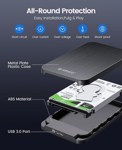 ORICO 2.5'' Hard Drive Enclosure USB 3.0 to SATA for 7/9.5 mm HDD SSD External HDD Enclosure Up to 6TB with UASP Tool-Free Laptop Computer Hard Drive Case-HM25U3 in Saudi Arabia