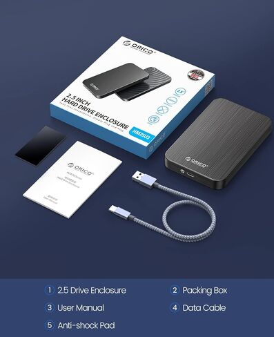 ORICO 2.5'' Hard Drive Enclosure USB 3.0 to SATA for 7/9.5 mm HDD SSD External HDD Enclosure Up to 6TB with UASP Tool-Free Laptop Computer Hard Drive Case-HM25U3 in Saudi Arabia