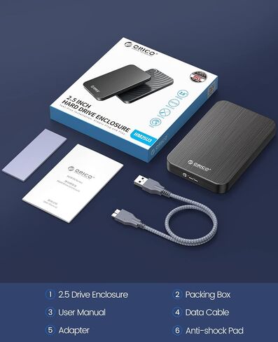 ORICO 2.5'' Hard Drive Enclosure USB 3.0 to SATA for 7/9.5 mm HDD SSD External HDD Enclosure Up to 6TB with UASP Tool-Free Laptop Computer Hard Drive Case-HM25U3 in Saudi Arabia