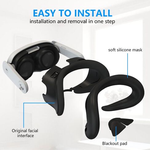 ملحقات غطاء الوجه من السيليكون VR لـ Quest 3، قناع الوجه الناعم MTomatoVR متوافق مع Meta Quest 3، سيليكون مريح VR يقلل من ضغط الوجه، قابل للغسل ومضاد للضوء ومضاد للتسرب، أسود in Kuwait