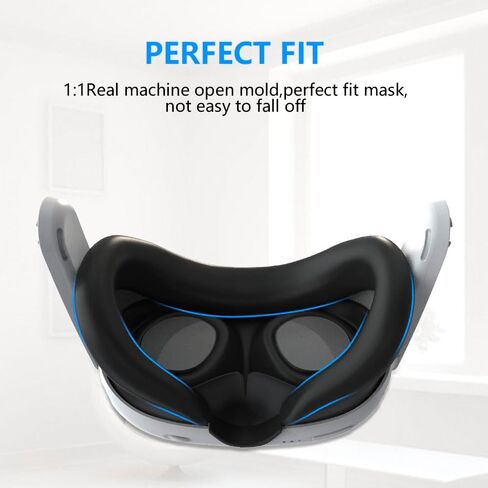 ملحقات غطاء الوجه من السيليكون VR لـ Quest 3، قناع الوجه الناعم MTomatoVR متوافق مع Meta Quest 3، سيليكون مريح VR يقلل من ضغط الوجه، قابل للغسل ومضاد للضوء ومضاد للتسرب، أسود in Kuwait
