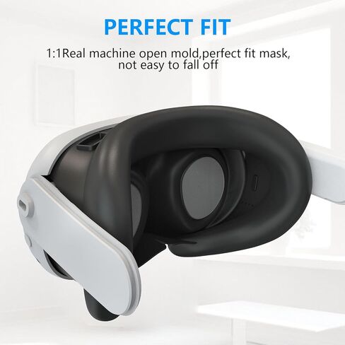 ملحقات غطاء الوجه من السيليكون VR لـ Quest 3، قناع الوجه الناعم MTomatoVR متوافق مع Meta Quest 3، سيليكون مريح VR يقلل من ضغط الوجه، قابل للغسل ومضاد للضوء ومضاد للتسرب، أسود in Kuwait