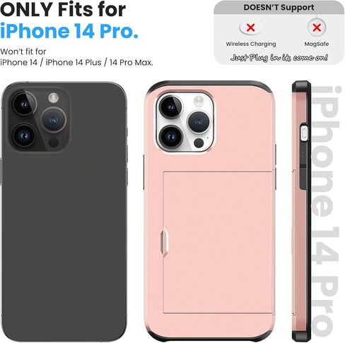 حافظة Jiunai iPhone 14 Pro، فتحة محفظة لبطاقة الائتمان وبطاقة الهوية، الحد الأدنى من الصدمات بطبقة مزدوجة هجينة مضادة للخدش واقٍ من مادة TPU لهاتف iPhone 14 Pro 6.1 بوصة 2022 ذهبي وردي in Kuwait