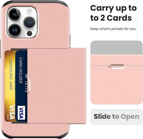 حافظة Jiunai iPhone 14 Pro، فتحة محفظة لبطاقة الائتمان وبطاقة الهوية، الحد الأدنى من الصدمات بطبقة مزدوجة هجينة مضادة للخدش واقٍ من مادة TPU لهاتف iPhone 14 Pro 6.1 بوصة 2022 ذهبي وردي in Kuwait