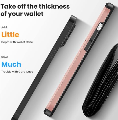حافظة Jiunai iPhone 14 Pro، فتحة محفظة لبطاقة الائتمان وبطاقة الهوية، الحد الأدنى من الصدمات بطبقة مزدوجة هجينة مضادة للخدش واقٍ من مادة TPU لهاتف iPhone 14 Pro 6.1 بوصة 2022 ذهبي وردي in Kuwait