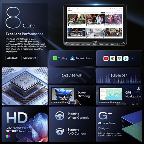 ستيريو سيارة أندرويد 10.1 بوصة لسيارة دودج جراند كارافان 2011-2020 كرايسلر تاون آند كانتري 2012-2016، لاسلكي Apple CarPlay Auto 5G WiFi Bluetooth GPS ترقية راديو 4+64 جيجابايت منافذ من النوع C in Kuwait