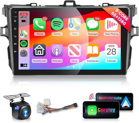 راديو 8Core 6G 128G لسيارة Toyota Corolla 2009-2013 ستيريو مع CarPlay لاسلكي/Android Auto/WiFi/9 بوصة 1280x720P QLED لمس/DSP 46EQ/BT 5.0/FM/RDS/59 UIs/MirrorLink/AHD كاميرا احتياطية in Saudi Arabia