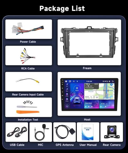 راديو 8Core 6G 128G لسيارة Toyota Corolla 2009-2013 ستيريو مع CarPlay لاسلكي/Android Auto/WiFi/9 بوصة 1280x720P QLED لمس/DSP 46EQ/BT 5.0/FM/RDS/59 UIs/MirrorLink/AHD كاميرا احتياطية in Saudi Arabia