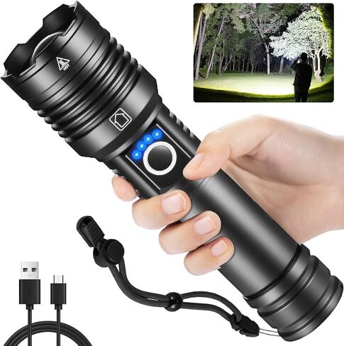 Rechargeable Flashlights High Lumens, 990000lm Super Bright Flashlight Rechargeable with 5Mode, High Powered Tactical Flashlights High Lumens, Adjustable LED Flash Light for Camping Hiking Emergencies in Saudi Arabia