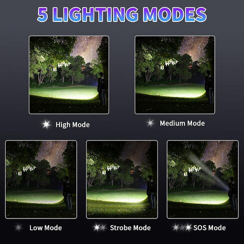 Rechargeable Flashlights High Lumens, 990000lm Super Bright Flashlight Rechargeable with 5Mode, High Powered Tactical Flashlights High Lumens, Adjustable LED Flash Light for Camping Hiking Emergencies in Saudi Arabia