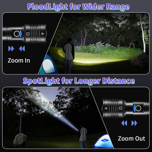 Rechargeable Flashlights High Lumens, 990000lm Super Bright Flashlight Rechargeable with 5Mode, High Powered Tactical Flashlights High Lumens, Adjustable LED Flash Light for Camping Hiking Emergencies in Saudi Arabia