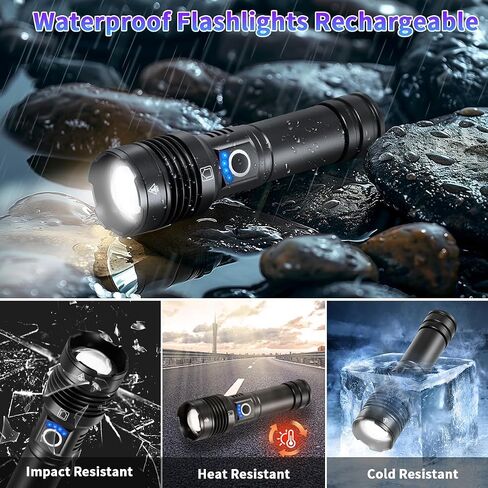 Rechargeable Flashlights High Lumens, 990000lm Super Bright Flashlight Rechargeable with 5Mode, High Powered Tactical Flashlights High Lumens, Adjustable LED Flash Light for Camping Hiking Emergencies in Saudi Arabia