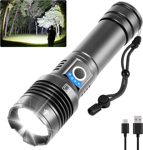 Rechargeable Flashlights High Lumens, 990000lm Super Bright Flashlight Rechargeable with 5Mode, High Powered Tactical Flashlights High Lumens, Adjustable LED Flash Light for Camping Hiking Emergencies in Saudi Arabia