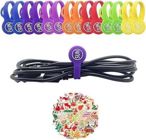 SUNFICON 14 حزمة مقاطع كابل مغناطيسي الأشرطة منظمات الحبل 50 قطعة ملصقات عيد الميلاد لامعة سيليكون تويست العلاقات المرجعية السبورة البيضاء مغناطيس الثلاجة سلسلة المفاتيح هدية المنزل والمكتب والمدرسة متعدد الألوان in Kuwait