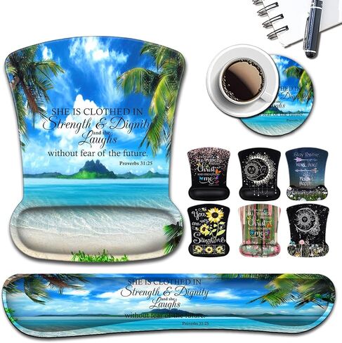 Mouse Pad, Memory Foam Keyboard Wrist Rest Support,Non-Slip Rubber Base,Ergonomic Comfortable Gel Black Desk Pad for Laptop,Gaming & Office, Tropical Beach Coconut PalmTrees Mouse Pad,Proverbs 31-25 in Saudi Arabia