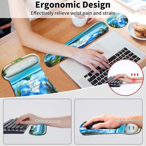 Mouse Pad, Memory Foam Keyboard Wrist Rest Support,Non-Slip Rubber Base,Ergonomic Comfortable Gel Black Desk Pad for Laptop,Gaming & Office, Tropical Beach Coconut PalmTrees Mouse Pad,Proverbs 31-25 in Saudi Arabia
