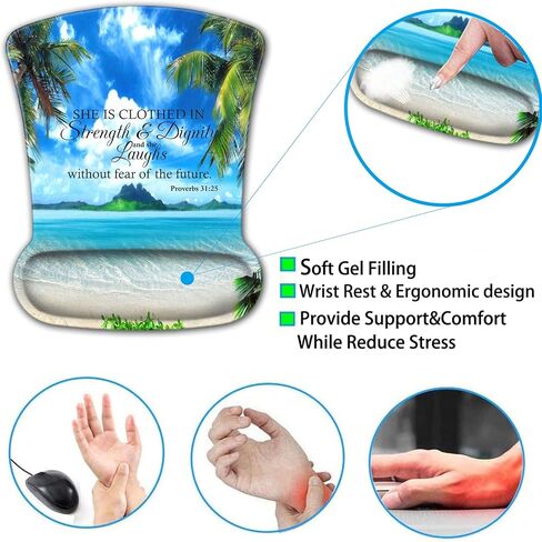 Mouse Pad, Memory Foam Keyboard Wrist Rest Support,Non-Slip Rubber Base,Ergonomic Comfortable Gel Black Desk Pad for Laptop,Gaming & Office, Tropical Beach Coconut PalmTrees Mouse Pad,Proverbs 31-25 in Saudi Arabia