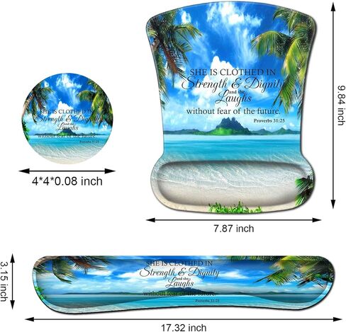 Mouse Pad, Memory Foam Keyboard Wrist Rest Support,Non-Slip Rubber Base,Ergonomic Comfortable Gel Black Desk Pad for Laptop,Gaming & Office, Tropical Beach Coconut PalmTrees Mouse Pad,Proverbs 31-25 in Saudi Arabia