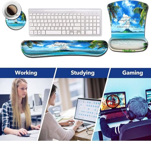 Mouse Pad, Memory Foam Keyboard Wrist Rest Support,Non-Slip Rubber Base,Ergonomic Comfortable Gel Black Desk Pad for Laptop,Gaming & Office, Tropical Beach Coconut PalmTrees Mouse Pad,Proverbs 31-25 in Saudi Arabia
