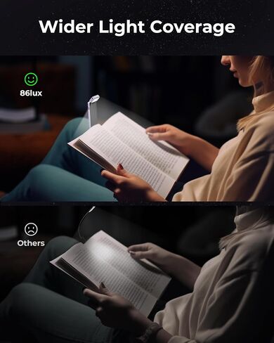 86lux Book Light, Rechargeable Clip-On LED Reading Light for Bed | 3 Color Temperatures with Stepless Dimming, Ultralight Bookmark Design for Book Lovers, Grey in Saudi Arabia