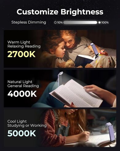 86lux Book Light, Rechargeable Clip-On LED Reading Light for Bed | 3 Color Temperatures with Stepless Dimming, Ultralight Bookmark Design for Book Lovers, Grey in Saudi Arabia
