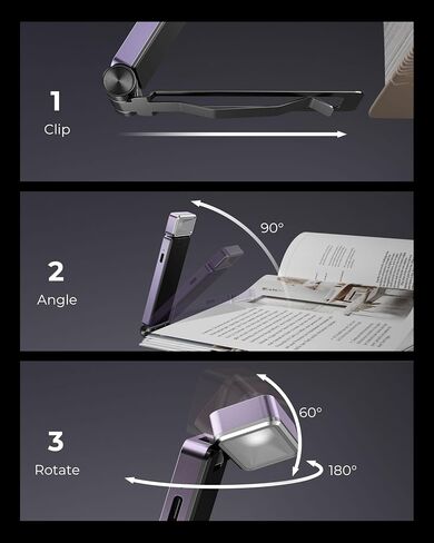 86lux Book Light, Rechargeable Clip-On LED Reading Light for Bed | 3 Color Temperatures with Stepless Dimming, Ultralight Bookmark Design for Book Lovers, Grey in Saudi Arabia