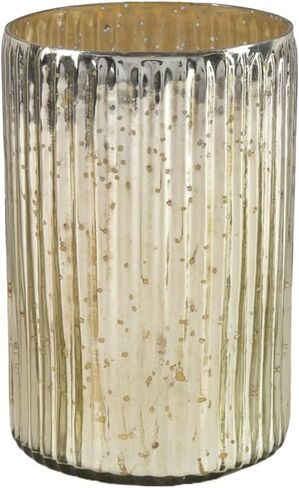 Serene Spaces Living Vintage Blue Ribbed Mercury Glass Vase - Perfect for Floral Arrangements, Table Centerpiece, Home, Office, Wedding, Holiday & Special Events Decor, 5" Diameter & 6" Tall in Saudi Arabia