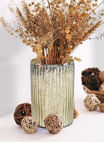 Serene Spaces Living Vintage Blue Ribbed Mercury Glass Vase - Perfect for Floral Arrangements, Table Centerpiece, Home, Office, Wedding, Holiday & Special Events Decor, 5" Diameter & 6" Tall in Saudi Arabia