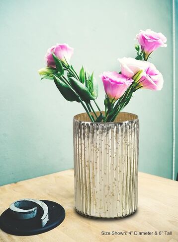 Serene Spaces Living Vintage Blue Ribbed Mercury Glass Vase - Perfect for Floral Arrangements, Table Centerpiece, Home, Office, Wedding, Holiday & Special Events Decor, 5" Diameter & 6" Tall in Saudi Arabia