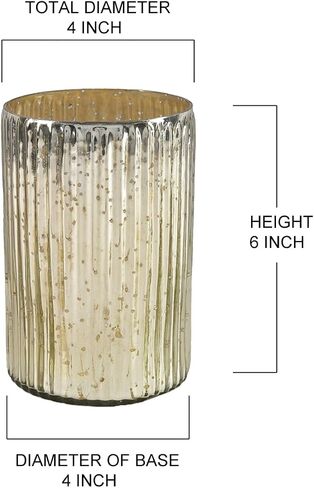 Serene Spaces Living Vintage Blue Ribbed Mercury Glass Vase - Perfect for Floral Arrangements, Table Centerpiece, Home, Office, Wedding, Holiday & Special Events Decor, 5" Diameter & 6" Tall in Saudi Arabia
