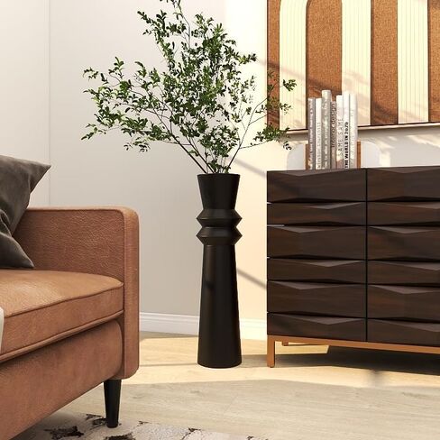 The Novogratz Metal Tall Art Deco Fluted Floor Vase, 8" x 8" x 32", Cream in Kuwait