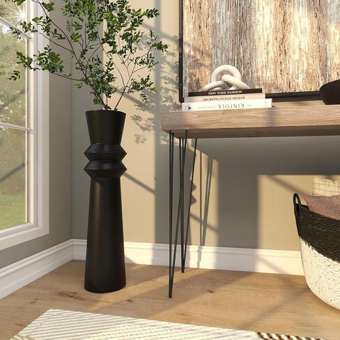 The Novogratz Metal Tall Art Deco Fluted Floor Vase, 8" x 8" x 32", Cream in Kuwait