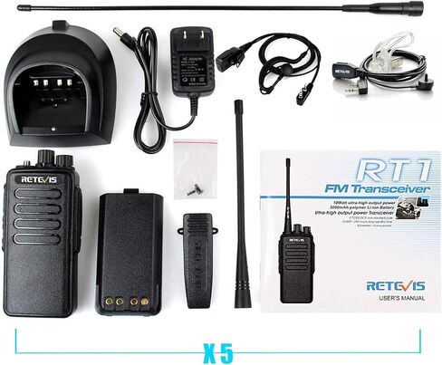 أجهزة راديو retevis rt1 ثنائية الاتجاه طويلة المدى، أجهزة راديو عالية الطاقة قابلة لإعادة الشحن في اتجاهين، مع سماعة أذن، بطارية 3000 مللي أمبير في الساعة، قوية، إنذار للطوارئ، لصناعة مستودعات البناء للبالغين (5 عبوات) in Kuwait