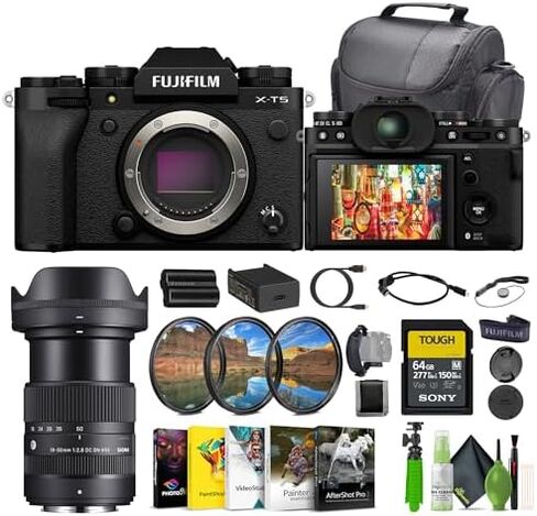 Fujifilm X-T5 Mirrorless Digital Camera Body - Black Bundle with Sigma 18-50mm f/2.8 DC DN Contemporary Lens for Fuji-Film X + 64GB Tough Memory Card + Camara Bag + Vlogging Tripod + Accessories in Saudi Arabia