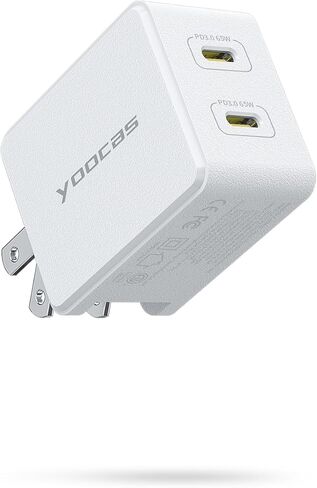 65W USB C Wall Charger, 2 Type-c Ports GaN Charger Block, PD Fast Charger for iPhone 16/15/14/Pro, iPad Pro, Pixel 7/6, 60W Power Adapter Laptop MacBook Pro/Air Charger-White in Kuwait