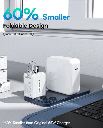 65W USB C Wall Charger, 2 Type-c Ports GaN Charger Block, PD Fast Charger for iPhone 16/15/14/Pro, iPad Pro, Pixel 7/6, 60W Power Adapter Laptop MacBook Pro/Air Charger-White in Kuwait