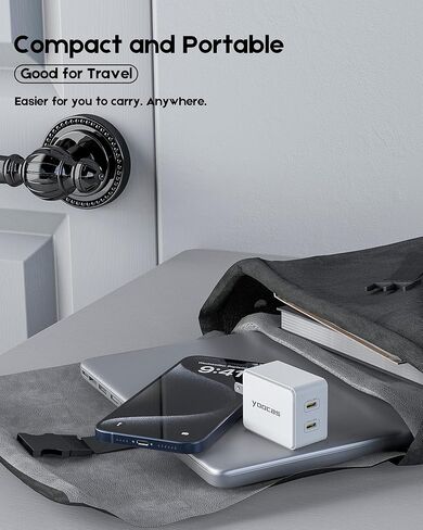 65W USB C Wall Charger, 2 Type-c Ports GaN Charger Block, PD Fast Charger for iPhone 16/15/14/Pro, iPad Pro, Pixel 7/6, 60W Power Adapter Laptop MacBook Pro/Air Charger-White in Kuwait