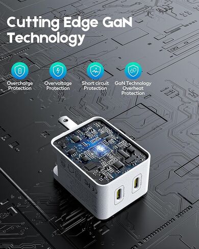 65W USB C Wall Charger, 2 Type-c Ports GaN Charger Block, PD Fast Charger for iPhone 16/15/14/Pro, iPad Pro, Pixel 7/6, 60W Power Adapter Laptop MacBook Pro/Air Charger-White in Kuwait