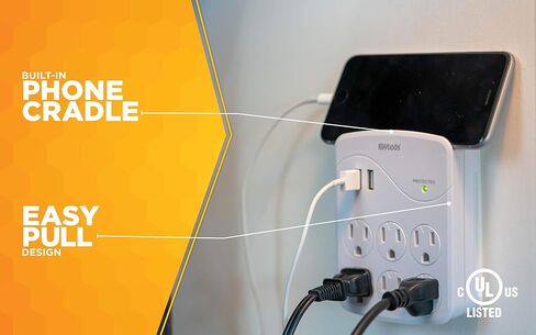 Woods 41079 جهاز حماية من التيار الزائد مع 6 منافذ ومنفذين USB من النوع A مع حماية 1000J، أبيض in Saudi Arabia