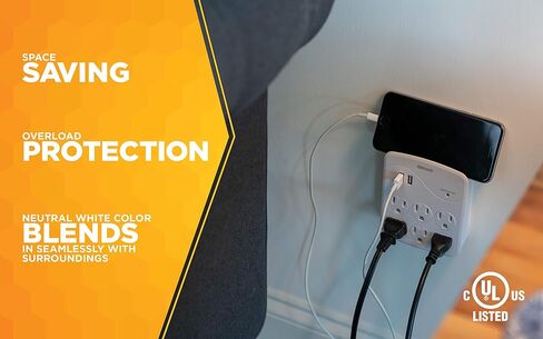 Woods 41079 جهاز حماية من التيار الزائد مع 6 منافذ ومنفذين USB من النوع A مع حماية 1000J، أبيض in Saudi Arabia