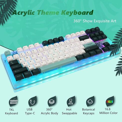 لوحة مفاتيح Womier K87 75%، لوحة مفاتيح للألعاب 87 مفتاحًا، لوحة مفاتيح ميكانيكية TKL قابلة للتبديل السريع، لوحة مفاتيح RGB مع أغطية مفاتيح PBT ذات سمة نباتية لأجهزة الكمبيوتر المحمول PC MAC PS4 Xbox، مفتاح أصفر in Saudi Arabia
