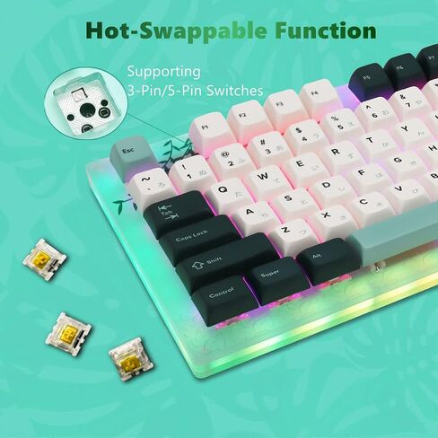 لوحة مفاتيح Womier K87 75%، لوحة مفاتيح للألعاب 87 مفتاحًا، لوحة مفاتيح ميكانيكية TKL قابلة للتبديل السريع، لوحة مفاتيح RGB مع أغطية مفاتيح PBT ذات سمة نباتية لأجهزة الكمبيوتر المحمول PC MAC PS4 Xbox، مفتاح أصفر in Saudi Arabia