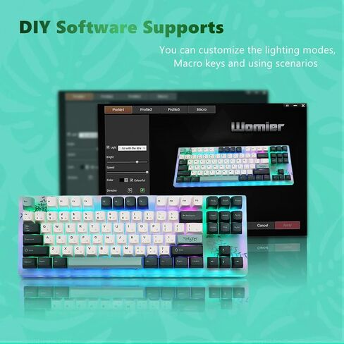 لوحة مفاتيح Womier K87 75%، لوحة مفاتيح للألعاب 87 مفتاحًا، لوحة مفاتيح ميكانيكية TKL قابلة للتبديل السريع، لوحة مفاتيح RGB مع أغطية مفاتيح PBT ذات سمة نباتية لأجهزة الكمبيوتر المحمول PC MAC PS4 Xbox، مفتاح أصفر in Saudi Arabia