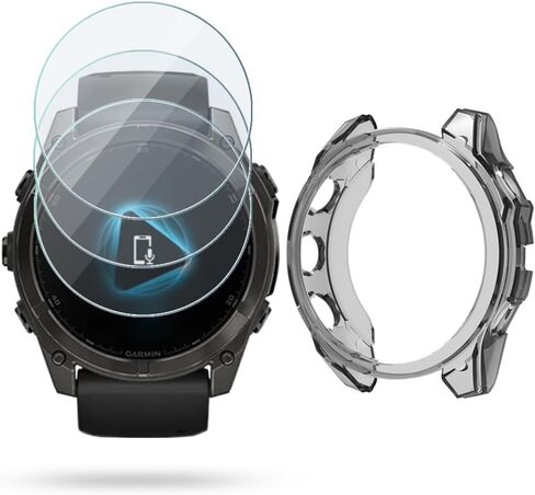 Watch Screen Protector (3+1Pack) Compatible for Garmin Fenix 8 51mm, Tempered Glass Film Anti-Scratch High Definition Full Coverage and Soft TPU Protective Case in Kuwait