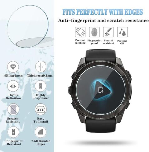 Watch Screen Protector (3+1Pack) Compatible for Garmin Fenix 8 51mm, Tempered Glass Film Anti-Scratch High Definition Full Coverage and Soft TPU Protective Case in Kuwait