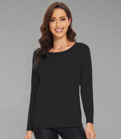 WiWi Women's Bamboo Viscose Pajama Tops Soft Scoop Neck Sleep Shirt Loose Long Sleeves T-Shirt Loungewear S-XXL in Saudi Arabia