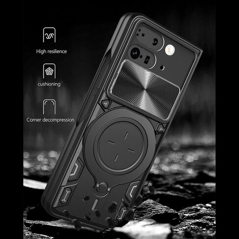 حافظة Ysnzaq Armor لهاتف Google Pixel 9 Pro Fold مع مسند قابل للدوران، حافظة هاتف واقية مقاومة للصدمات من الدرجة العسكرية مع غطاء كاميرا منزلق لهاتف Google Pixel 9 Pro Fold CQ أسود in Kuwait