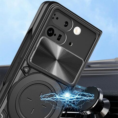حافظة Ysnzaq Armor لهاتف Google Pixel 9 Pro Fold مع مسند قابل للدوران، حافظة هاتف واقية مقاومة للصدمات من الدرجة العسكرية مع غطاء كاميرا منزلق لهاتف Google Pixel 9 Pro Fold CQ أسود in Kuwait